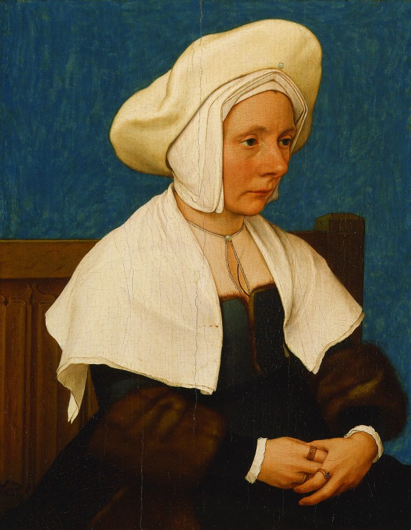 Portrait of a woman with white hat by Hans Holbein